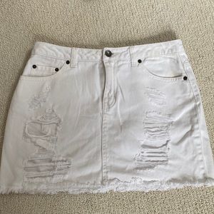 White ripped jean skirt